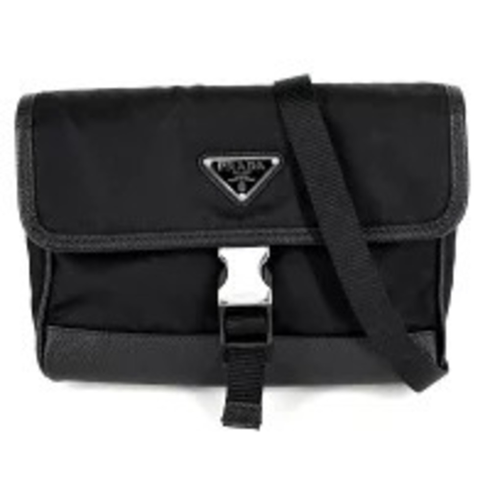 Prada Shoulder Bag Triangle Logo Clutch Crossbody Black